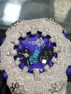G-Shock Purple Dial Watch with Crystal-Encrusted Bezel